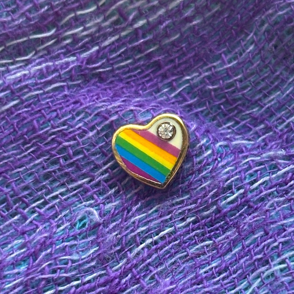 Vintage Rainbow Heart Single Stud Earring Pin Rhinestone Juicy Couture Pride